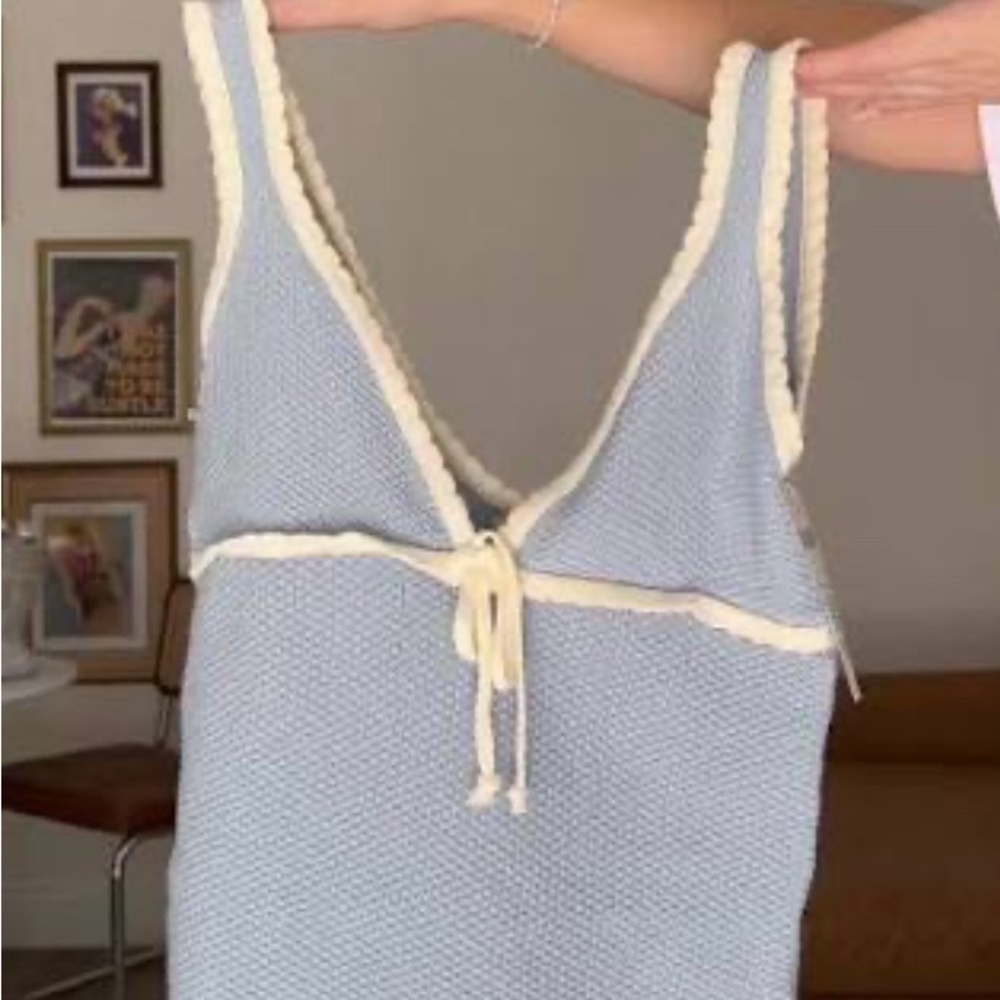 Djerf Avenue Blue and Cream Knit Tank Top